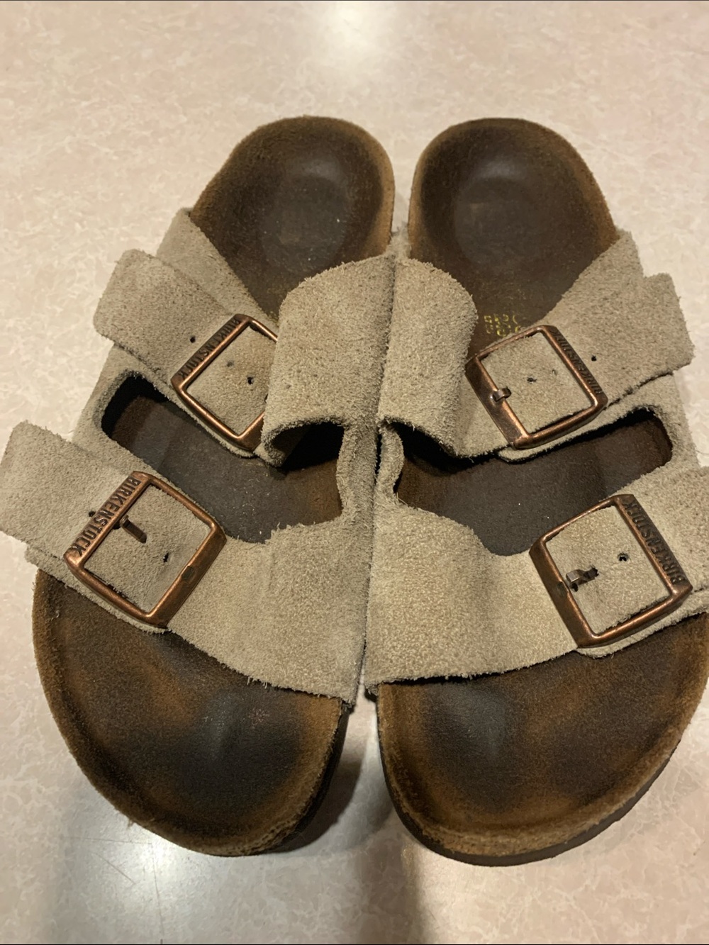 Birkenstock Arizona Suede Sandals in Taupe Brown Size Ladies 7